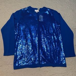 Quaker Factory Royal Blue Sequin Full Zip Sweater Fits Size S
